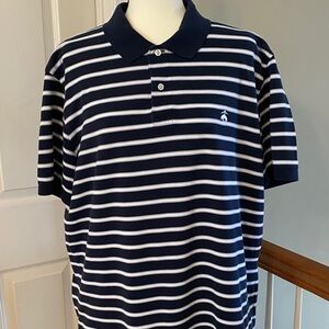 Brooks Brothers Men's Slim Fit Polo with Navy with White/Lt Blue Stripes SZ XXL